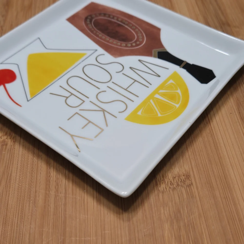 Crate & Barrel WHISKEY SOUR Appetizer Plate Trinket Dish, recipe on back